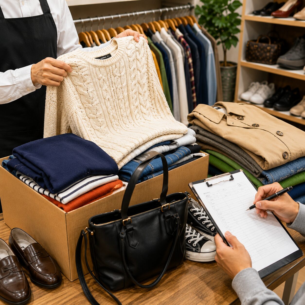 セカンドストリートで買取査定をおこなっている様子